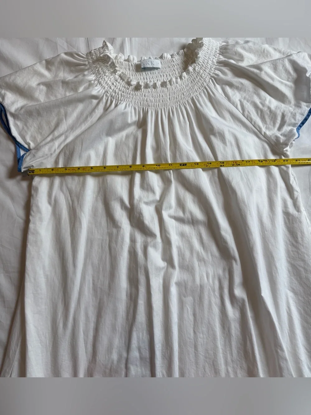LAKE Pajamas Patio Dress White Blue Size Medium Scalloped - Picture 4 of 10
